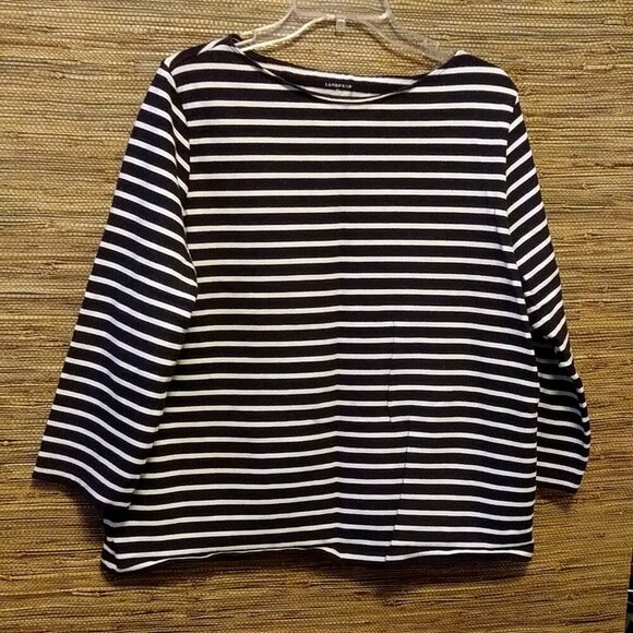 Lands' End Striped 3/4 Sleeve Top | Nautical Vibes XL (18-20) - Picture 2 of 5